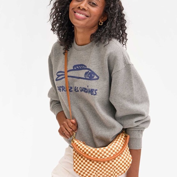 Clare V. Petite Moyen in Natural and Cream Woven Checkered - Picture 2 of 6